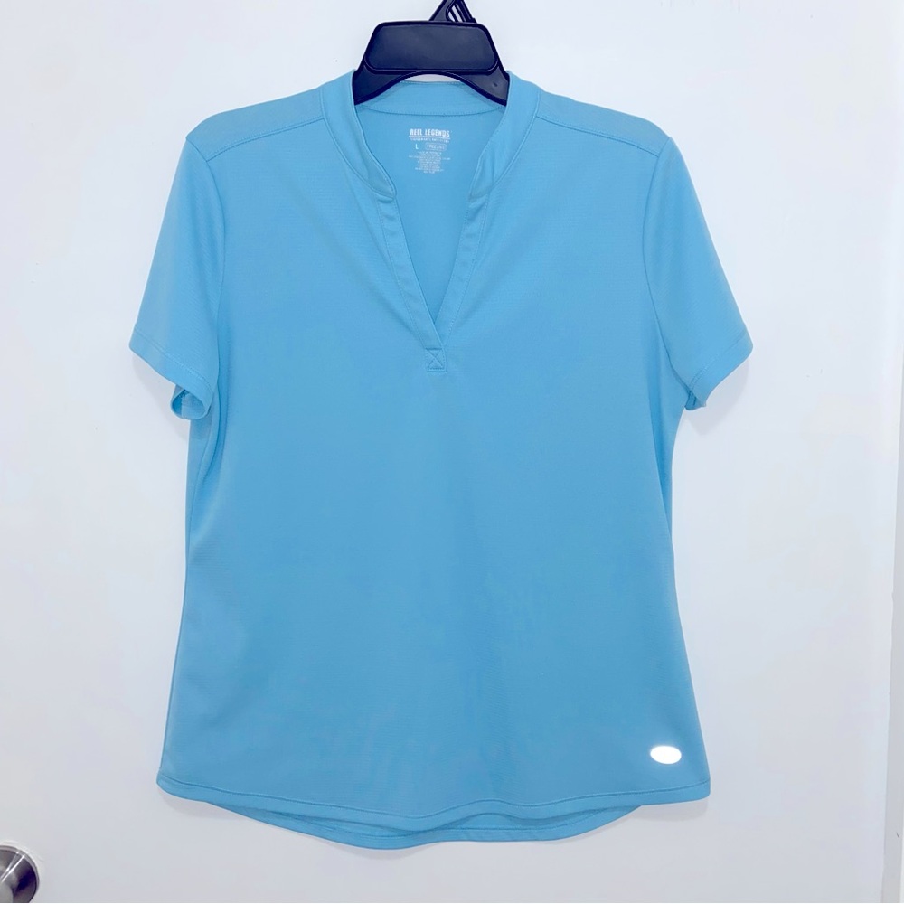 Reel Legends Blue Short Sleeve Mandarin Collar Blouse